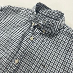 Vineyard Vines Boys XL 18 Two Tone Blue White Gingham Shirt